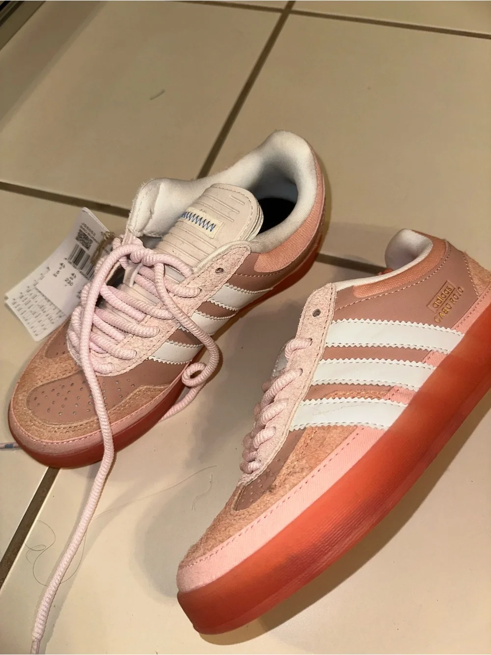 adidas Pink and White Classic Low-Top Sneakers (Bad Bunny Edition)